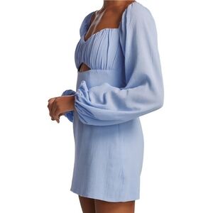 Rumer The Label Camille Natural Gauzy Cut Out Mini Dress in Blue NWT